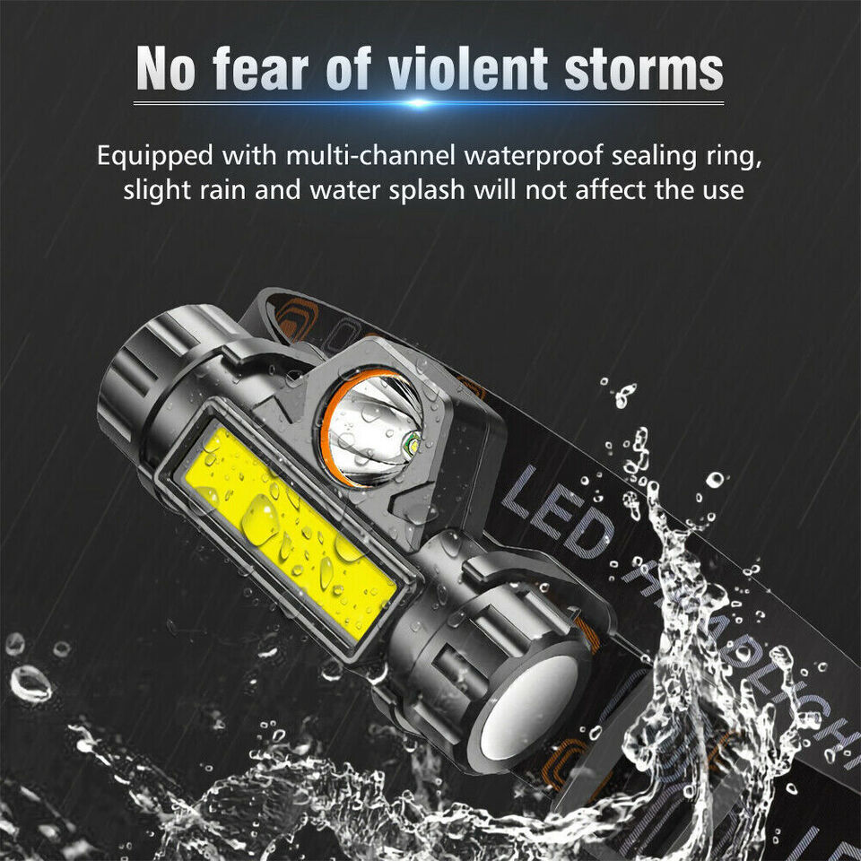 2 Pack LED Headlamp Headlight Flashlight USB Rechargeable Waterproof Head Light