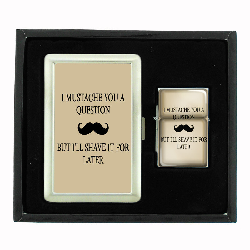 COOL MUSTACHE D1 CIGARETTE CASE / WALLET & LIGHTER GIFT SET