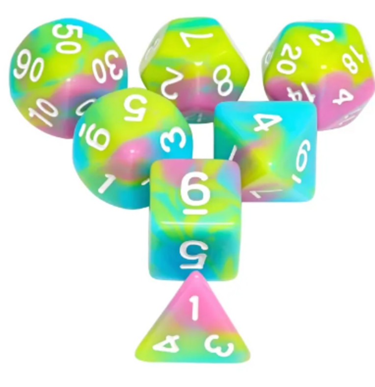 🦄Rainbow Pastel Dice Set | Poly RPG DnD Dungeons Dragons AD&D Pathfinder d20 B