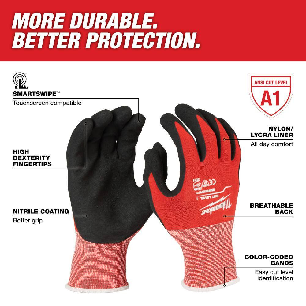 X-Large Red Nitrile Level 1 Cut Resistant Dipped Work Gloves (8-Pack)