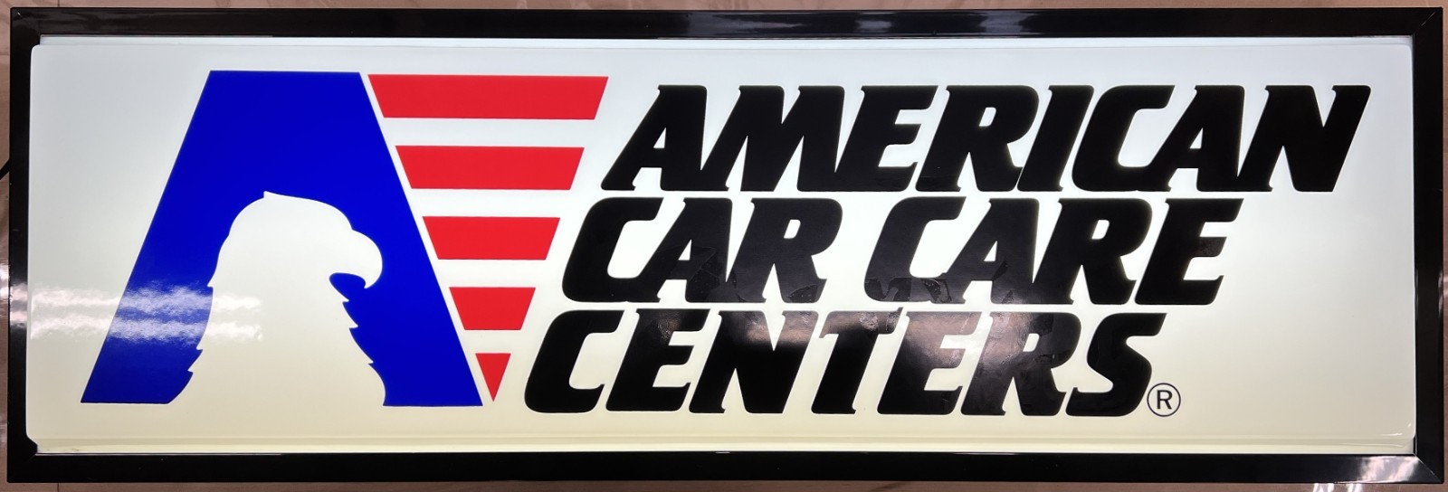 American Car Care Dealer Sign White Black Letters Single Sided Hanging