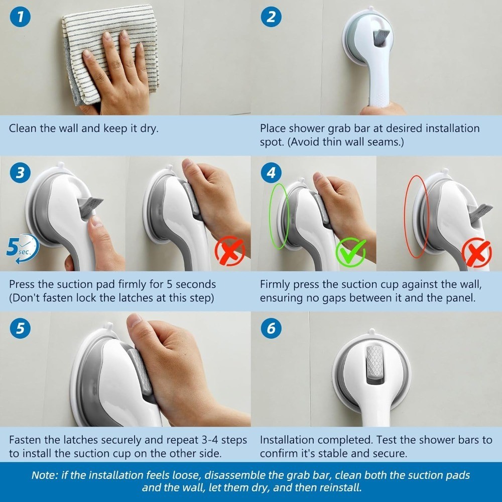Strong Suction Shower Grab Bar 17inch, Bathroom Support Handle Elderly (2Pack)