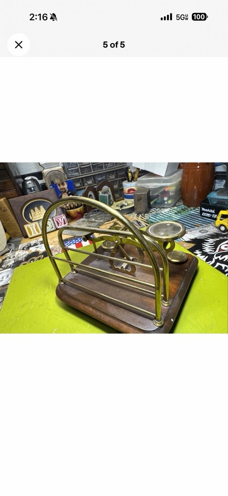 vintage brass postal letter scale w/ weights