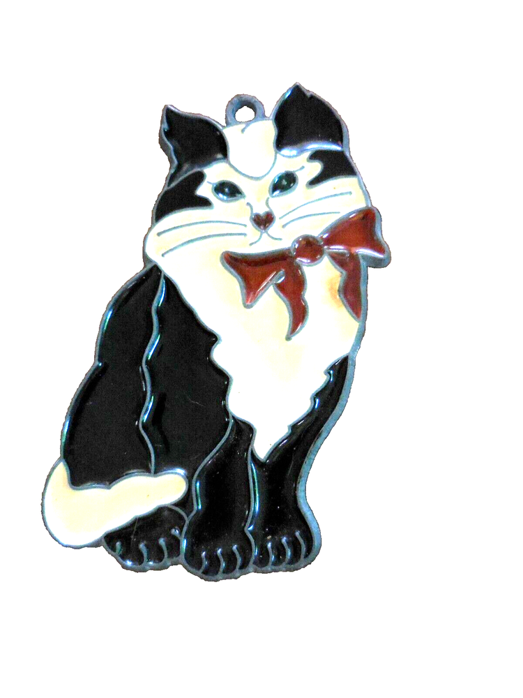 Cat with Christmas Bow Suncatcher