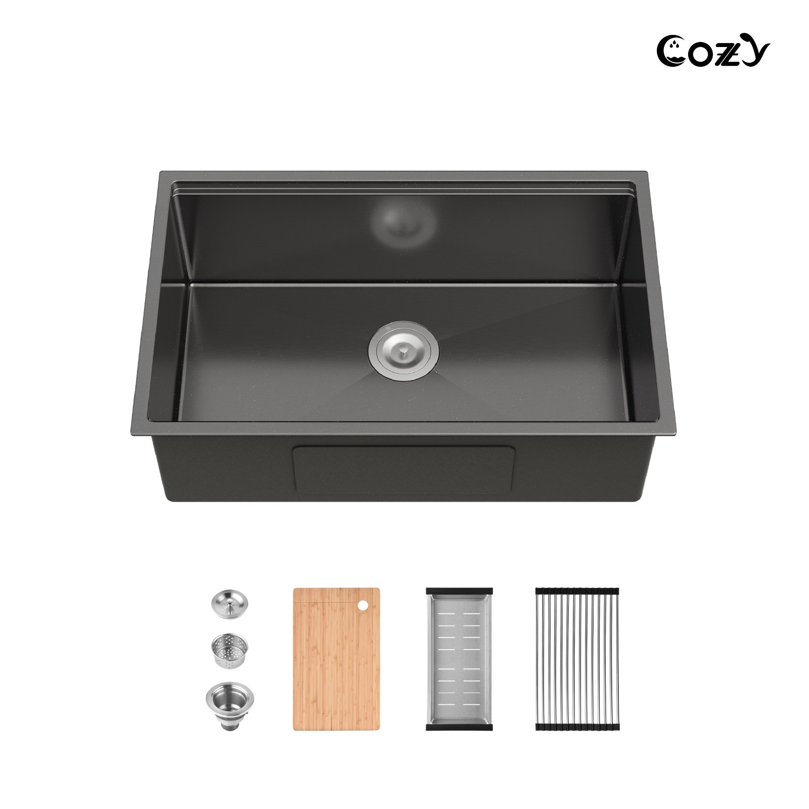 Cozy undermount stainless steel Black sink 30x19x10 inch with accessory