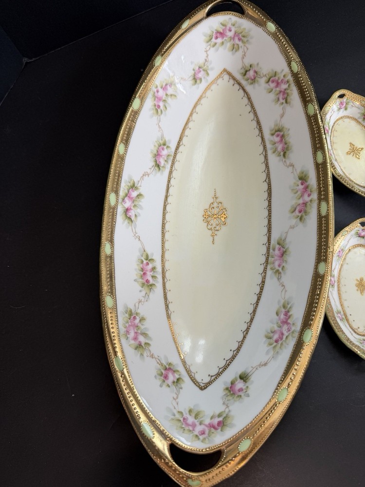 Antique Hand Painted Nippon Celery dish, open Salt Cellars Morimura