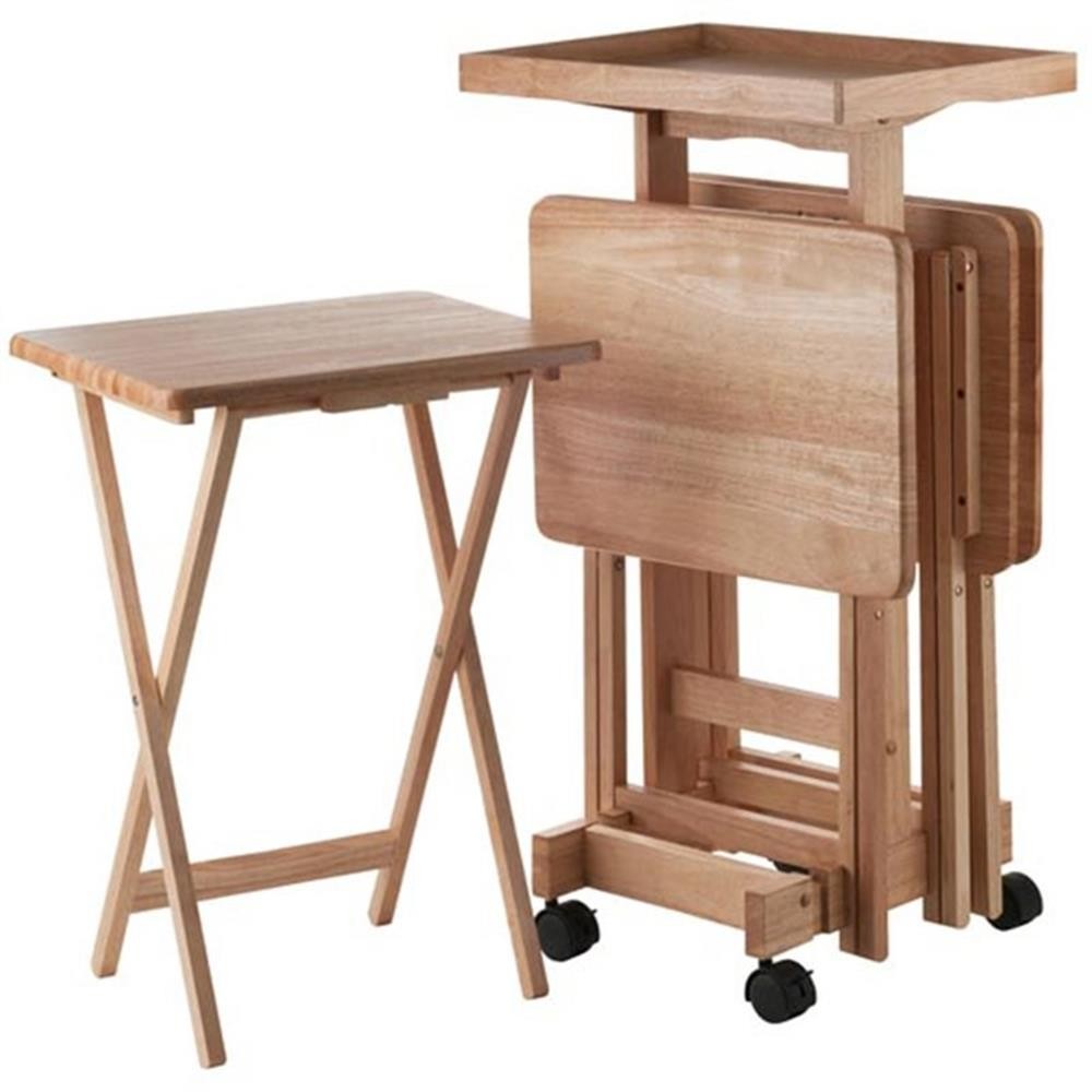 Bowery Hill 6-Piece Transitional Solid Wood Snack Table Set in Natural