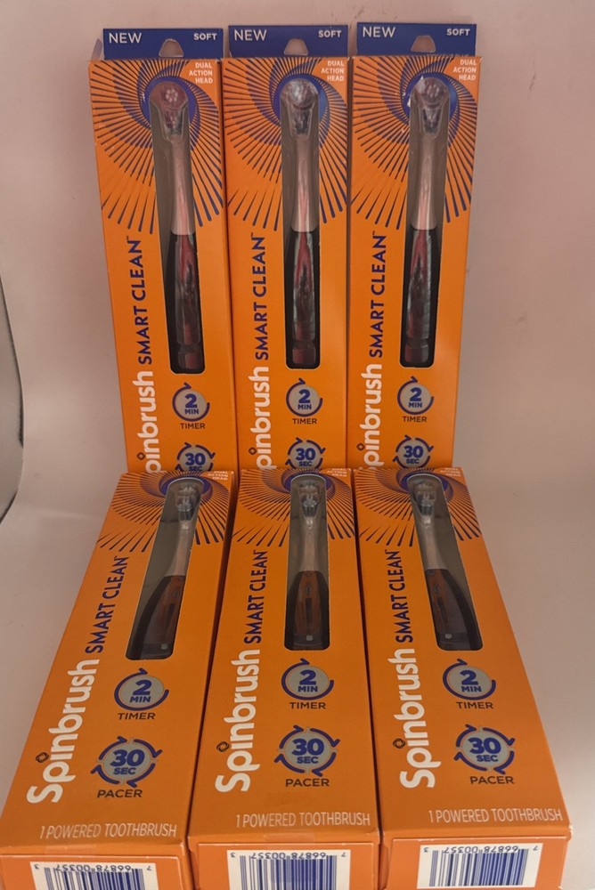 (6) Spinbrush Smart Clean Powered Toothbrush SOFT 2 Min Timer Dual Action Head