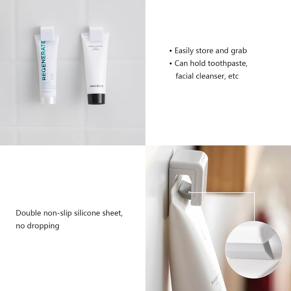 2pc White Toothbrush Holder Wall Mount with Cover & Toothpaste Clips