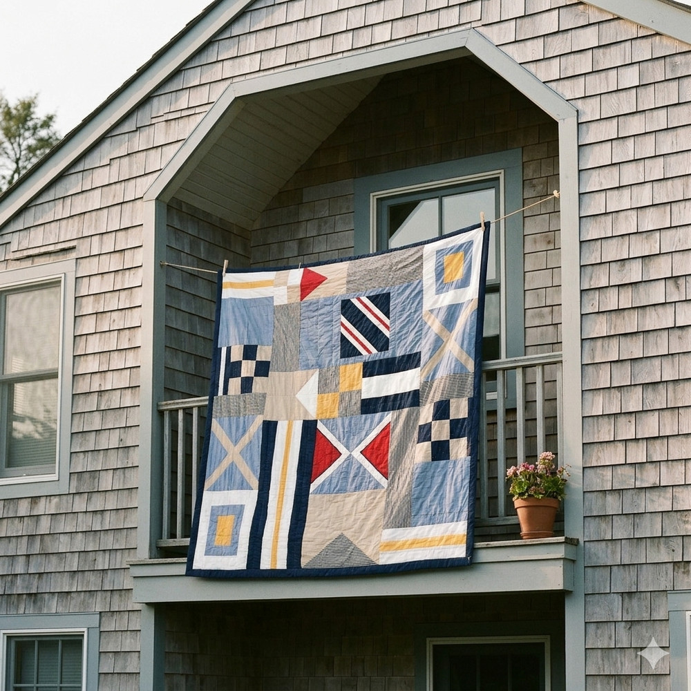 Handmade The Coastal Code Patchwork Queen Size Cotton Finished QUILT