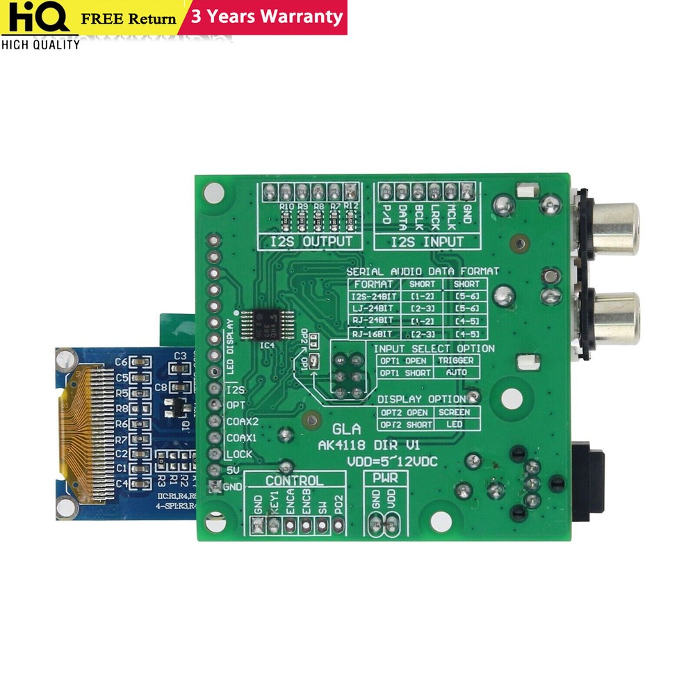 AK4118 Digital Receiver Board + OLED Screen Optical/Coaxial/I2S Input to I2S Out
