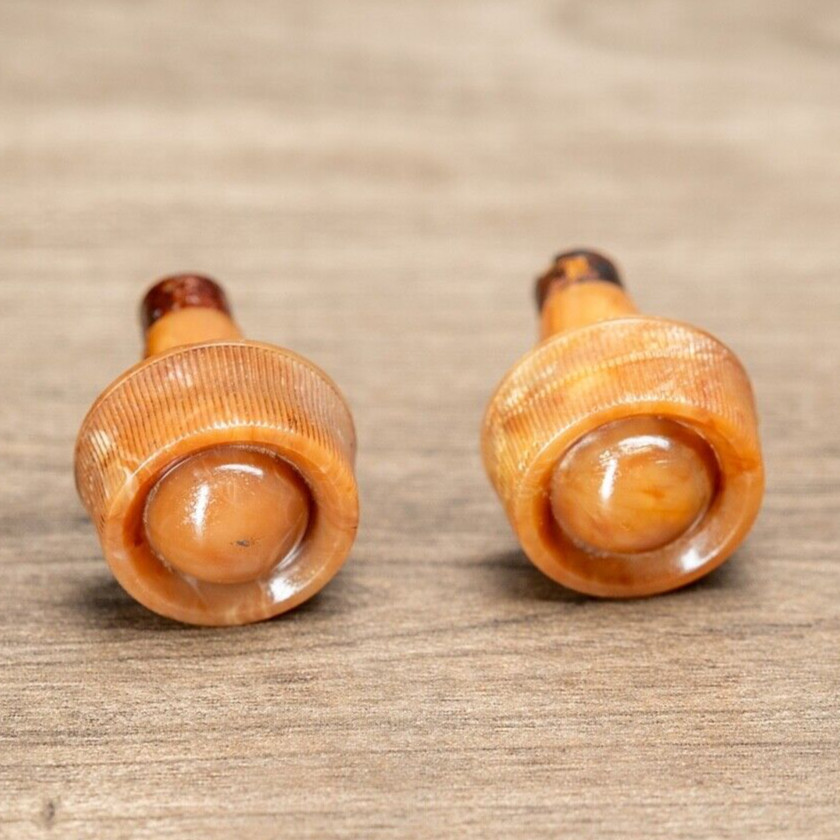 Midcentury Bendix Radio Knobs 2pc Caramel Swirled Plastic 1/4" Opening D Shaft