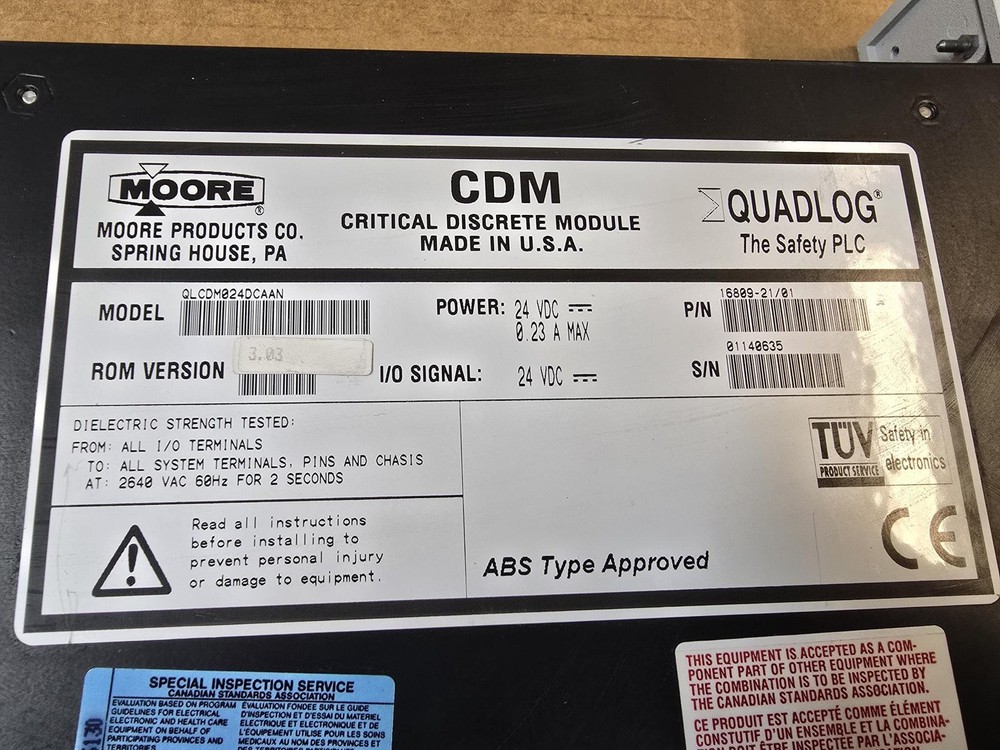 MOORE QLCDM024DCAAN QUADLOG, ROM VERSION: 3.04 , REV: 6 , CDM CRITICAL DISCRETE