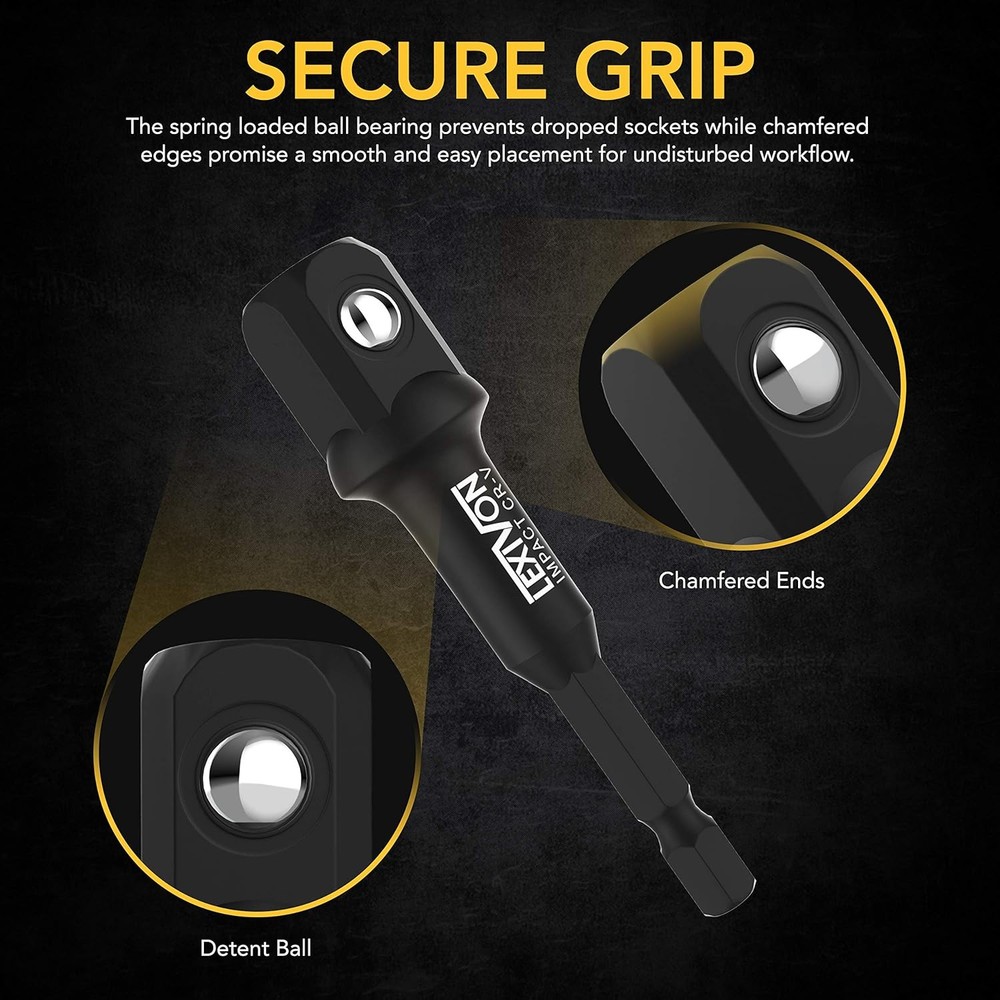 LEXIVON [2-Pack] Impact Grade Socket Adapter Set, 3" Extension Bit One Size
