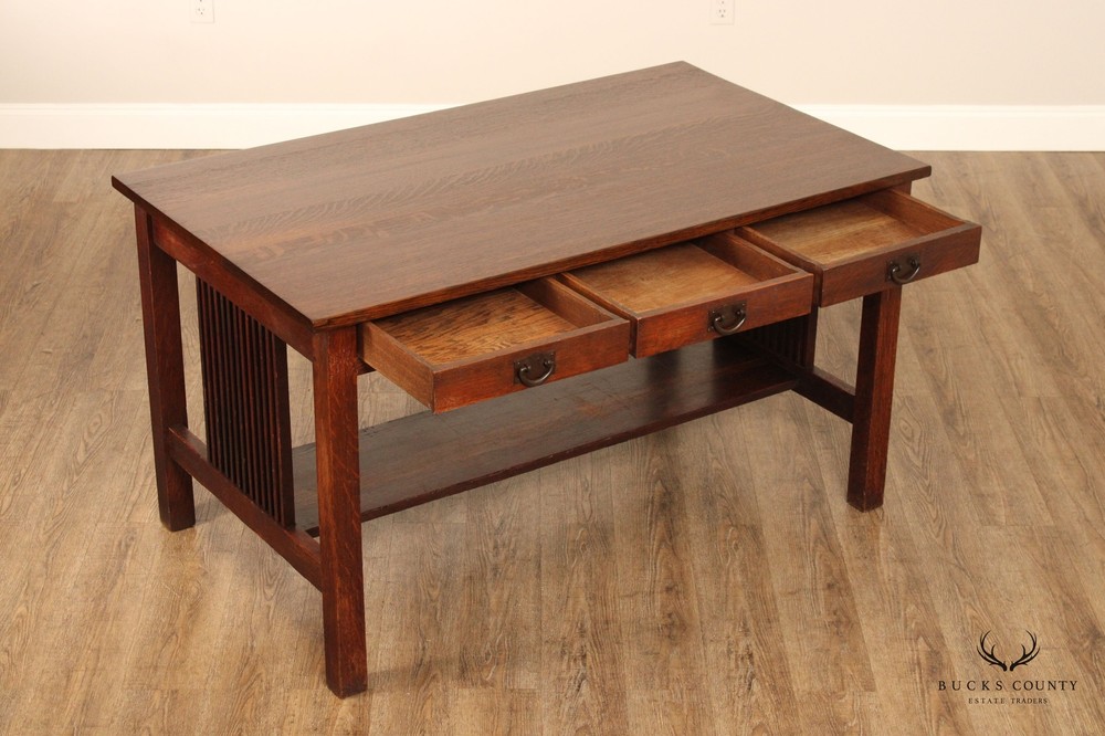 Gustav Stickley Mission Oak Three-Drawer Library Table
