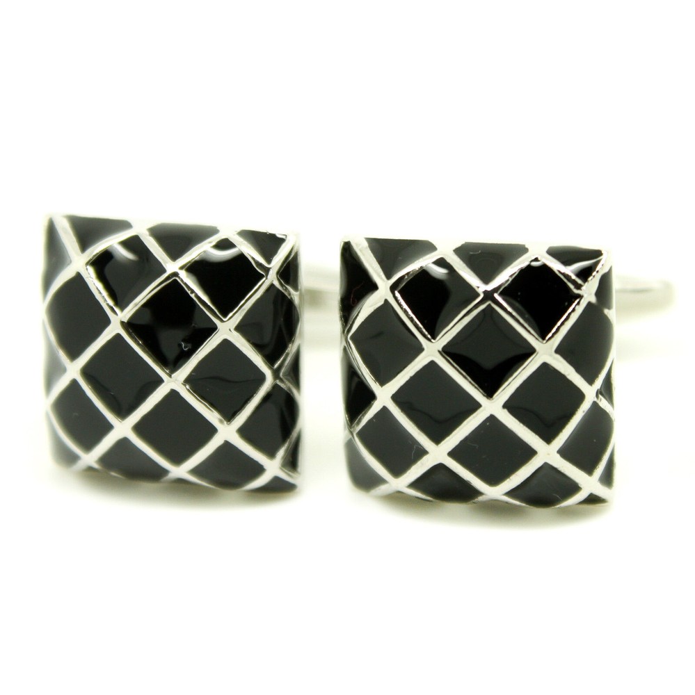 Black Silver Cufflinks Grid Square Wedding Cufflinks