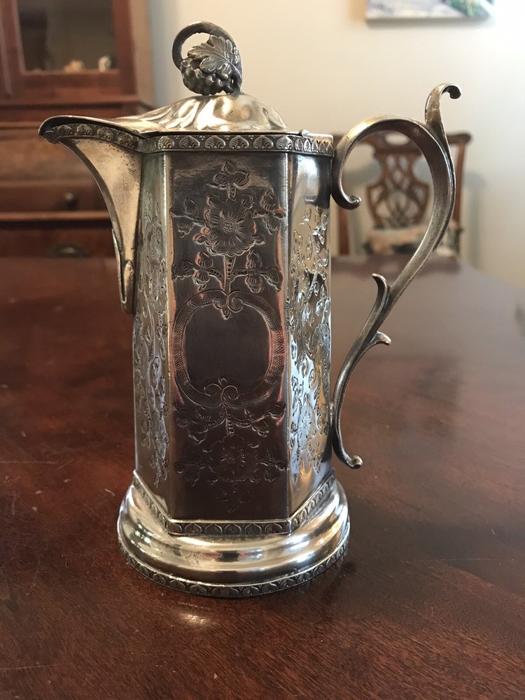Antique Victorian Silver Plate Syrup Pitcher Engraved
