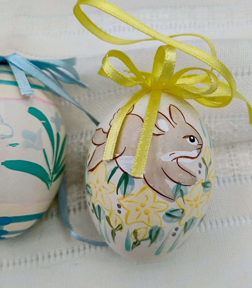 Hen Eggs Hand Painted Easter Shells Chicken, Lamb, Rabbit Ornaments
