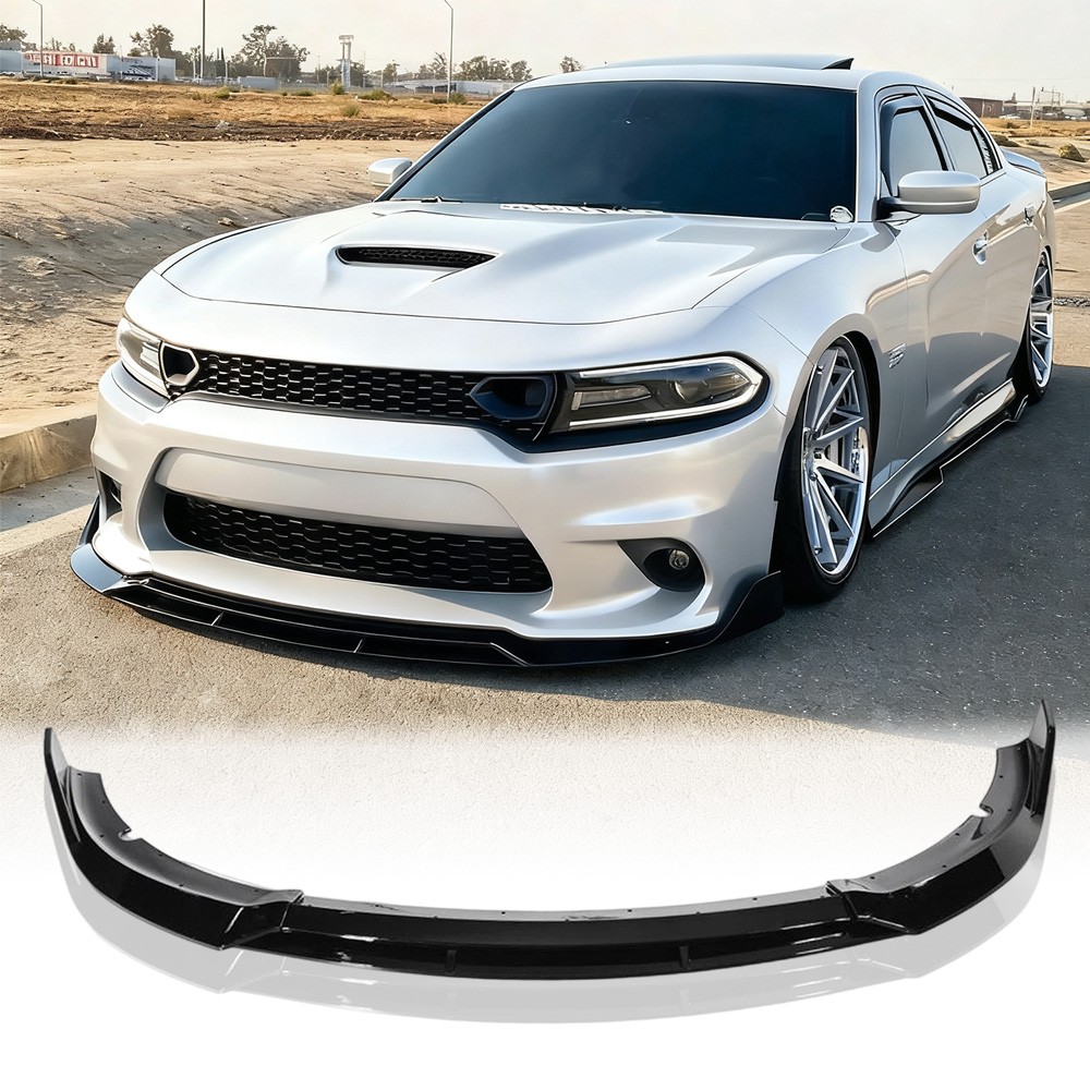 For Dodge Charger SRT 2015-2023 V2 Style Glossy Black Front Bumper Lip Splitter