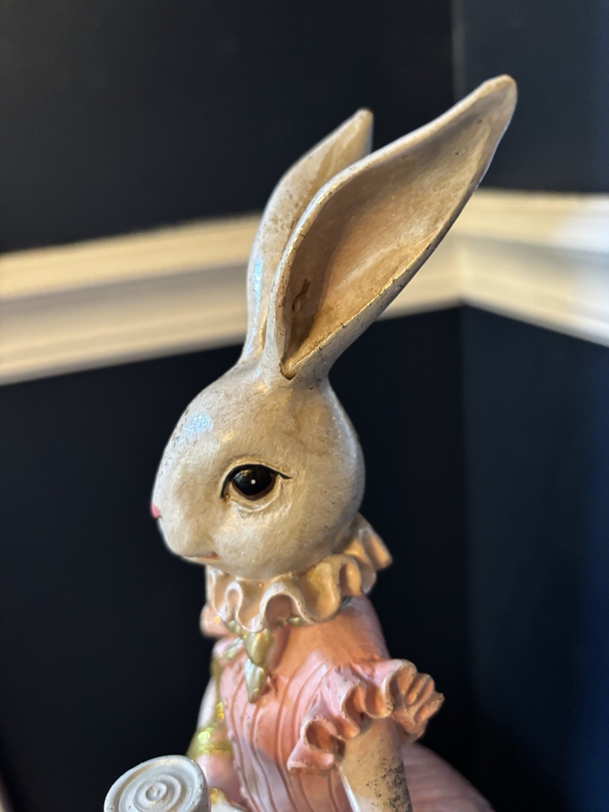 Jolie Fleur Easter Bunny Rabbit Figurine Pink Gold Dress Tea Party Decor NWT