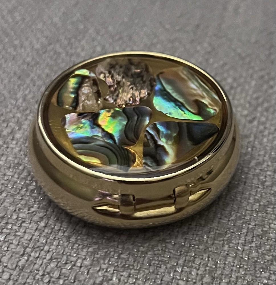 Pill Box Iridescent Gold Circle with Removable Plastic Tray