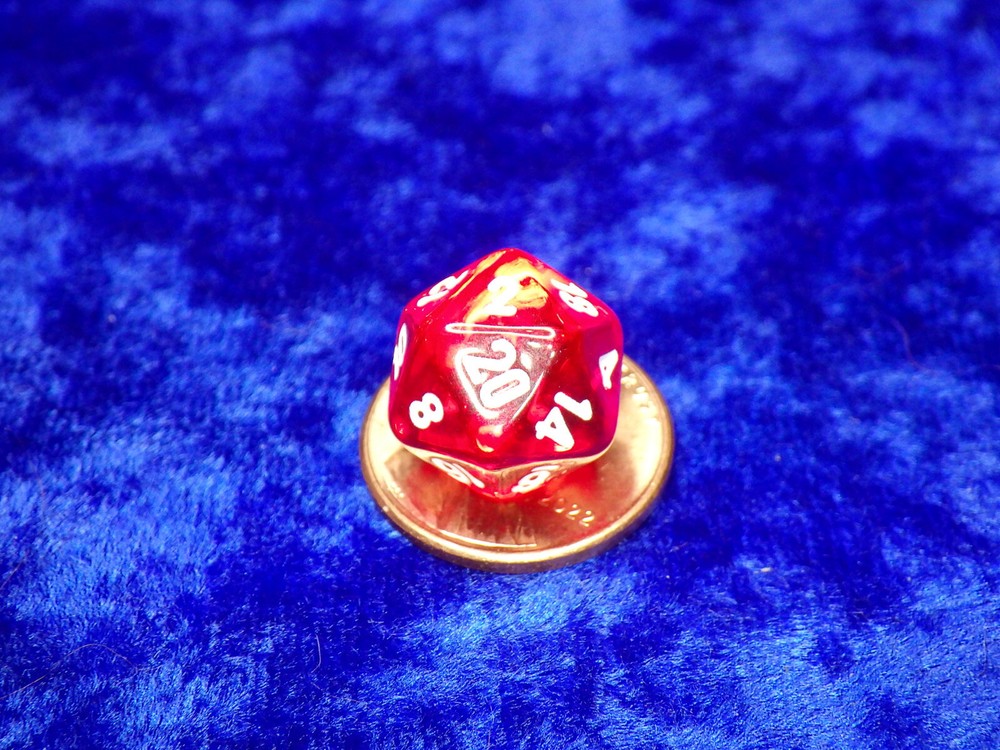 Translucent Red White Mini Polyhedral D20 Twenty-Sided Die RPG Tabletop