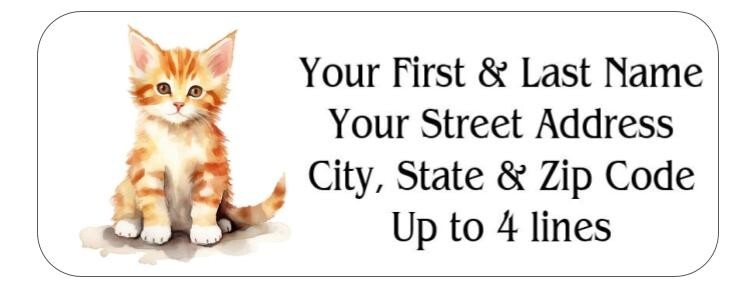 150 Ginger Kitten Kitty Cat Orange Mailing Return Address Labels Personalized