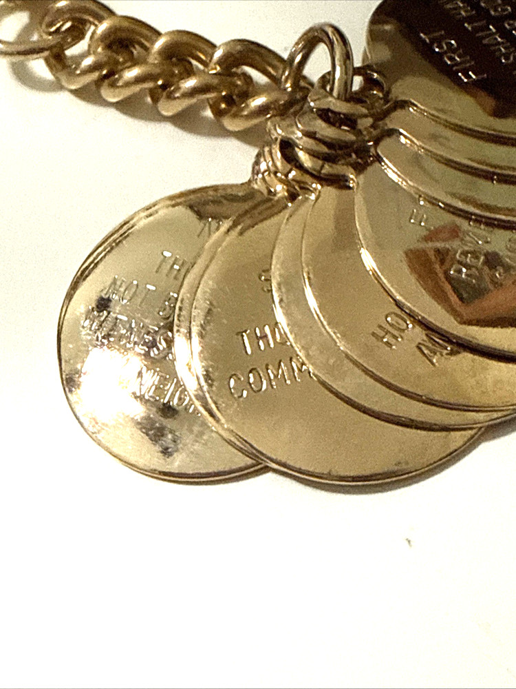 Vintage Ten Commandments Keychain Gold Tone Multi Disk Biblical Religious NOS