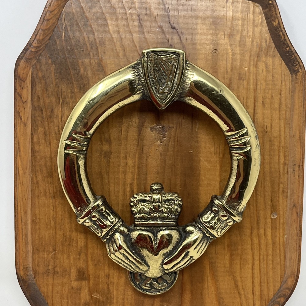 Irish Claddagh Door Knocker Solid Brass Celtic Mounted Display Ireland