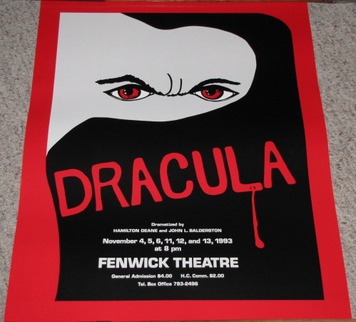 Bram Stoker's DRACULA Stage Play FENWICK THEATRE Window Card POSTER 1993