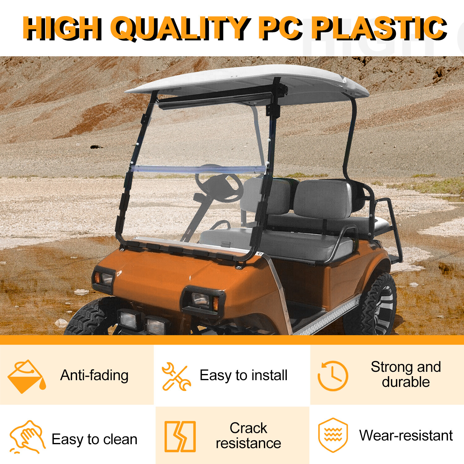 Golf Cart Fold Down Acrylic Clear Windshield For Club Car DS 2000.5-Up