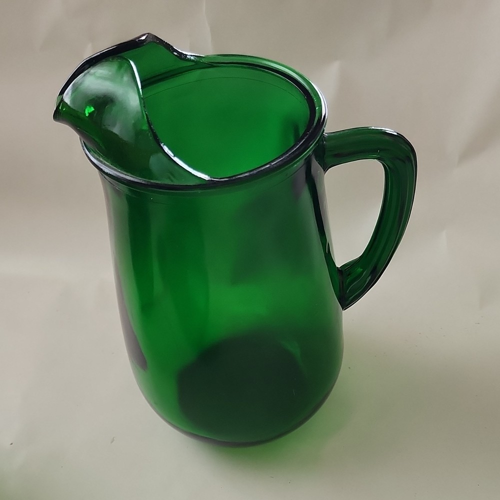 Green Glass Pitcher and Cup Set,