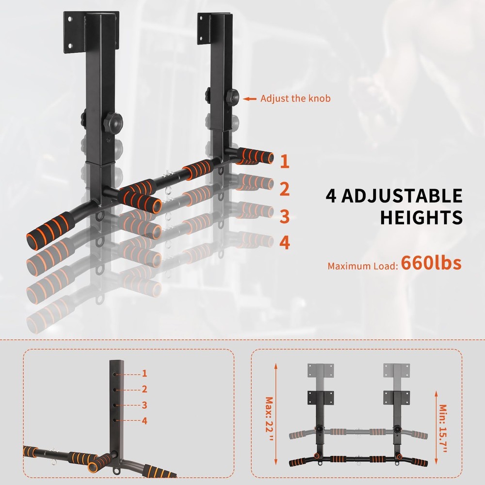 Pull Up Bar Wall Mounted: Adjustable Wall Joist Mount Pull Up Bar & Chin Up B...