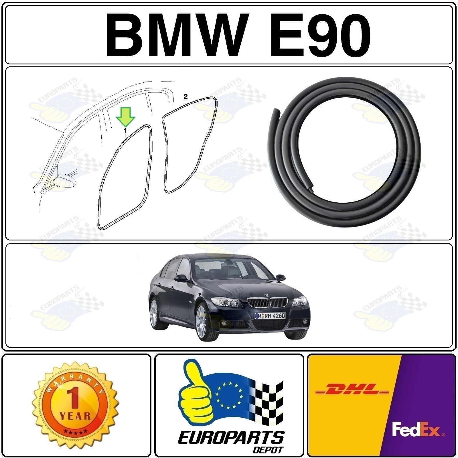 2006-2011 BMW E90 Rubber/Felt Door Seal Weatherstrip Front Left
