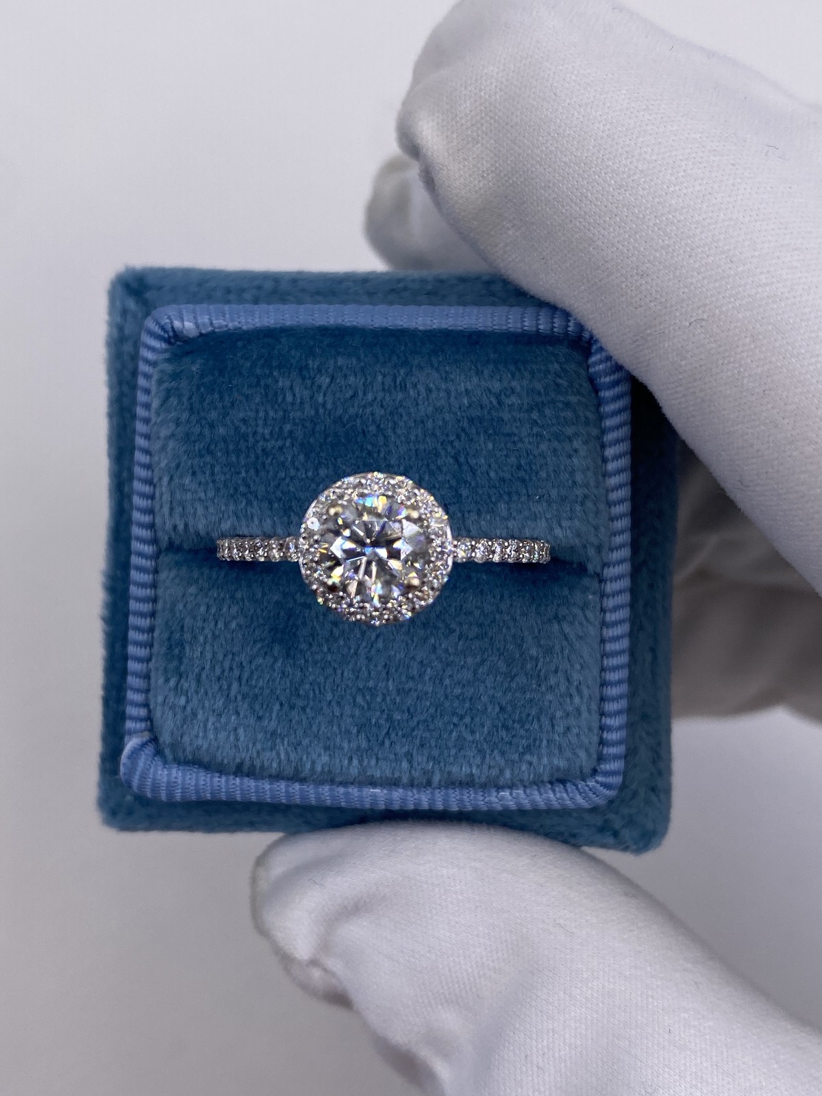 DIAMOND ENGAGEMENT RING ROUND HALO F VS1 1.15 CARAT GROWN LAB CREATED 14K W GOLD