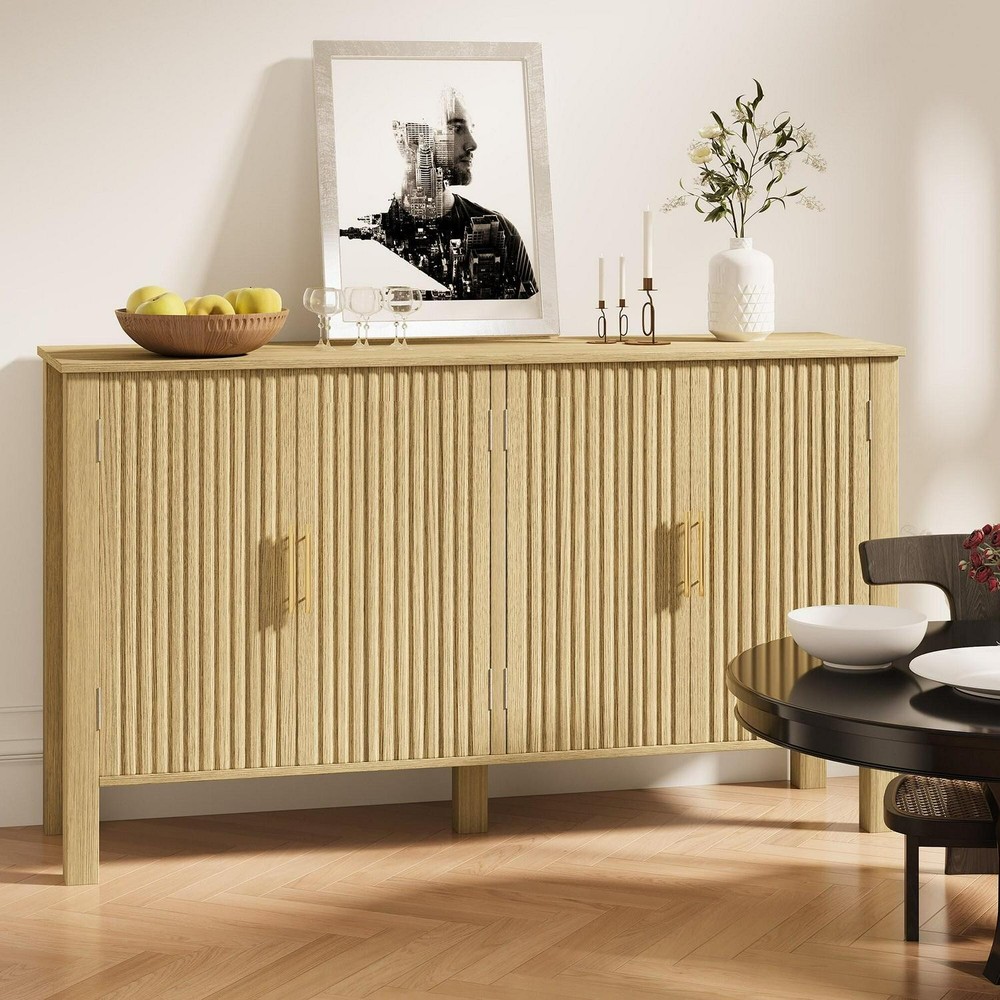 EROMMY Modern Fluted Sideboard Buffet Cabinet, Solid Wood Console Table With For