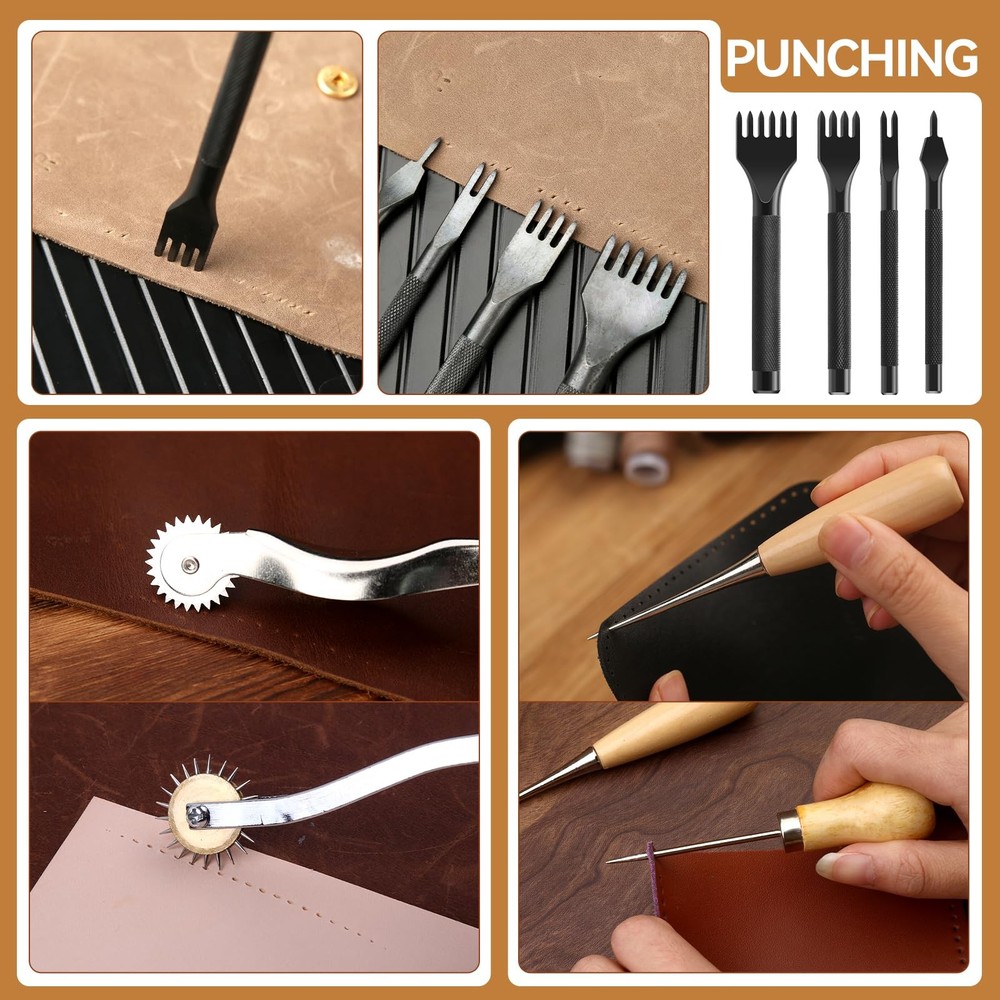 60 Pcs Leather Working Kit, Sewing, Craft Tools & Storage Bag
