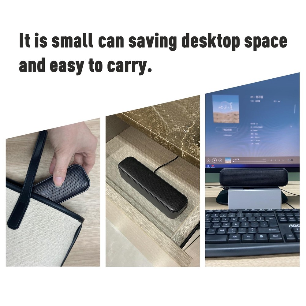 USB Computer Speaker for Desktop, Powered, Plug and Play, B, Black