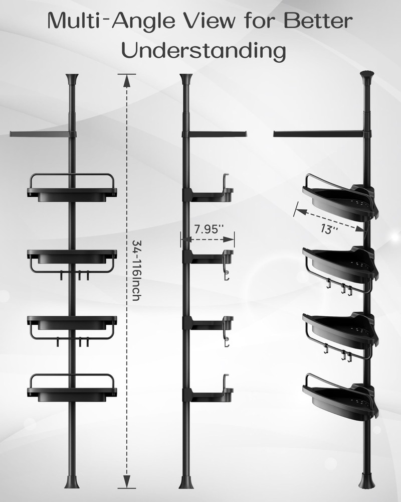 ALLZONE Corner Shower Caddy Tension Pole, Extendable Rustproof Stainless Stee...