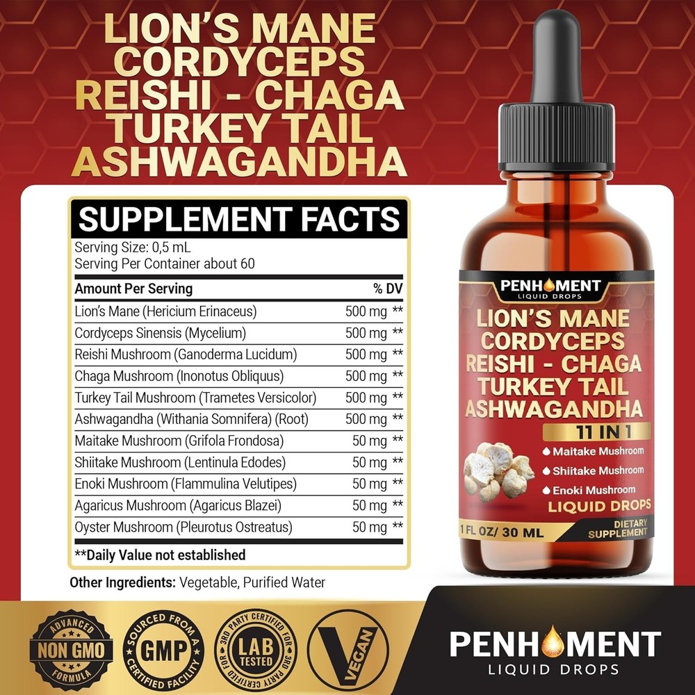 Cognitive Function Boost - 11-in-1 Mushroom Liquid Drops for Daily Use