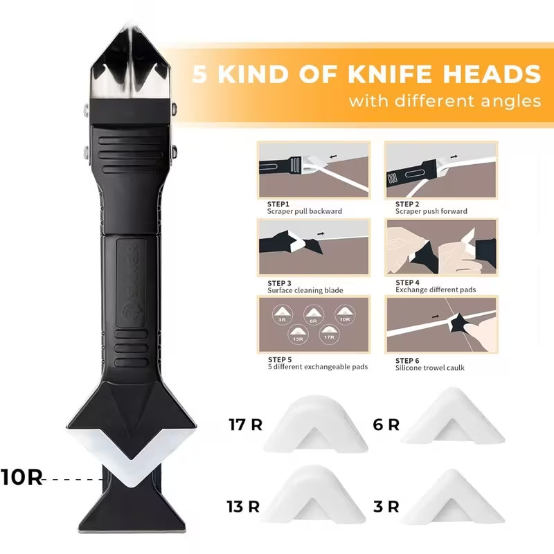 3 in 1 Silicone Caulking Tools（Stainless Steelhead),9pack, Caulk 9pcs