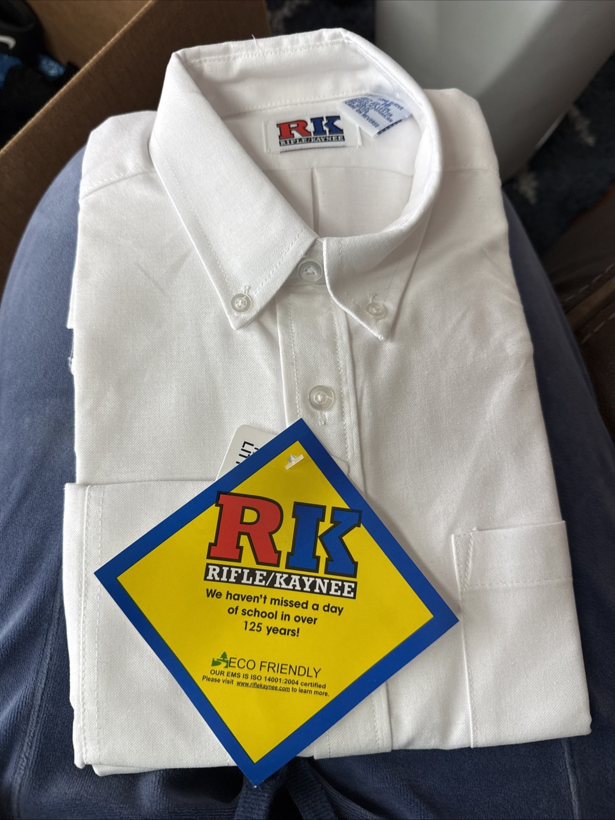 Brand New In Package Rifle/Kaynee White Button Down Boys Longs Sleeve Size 18