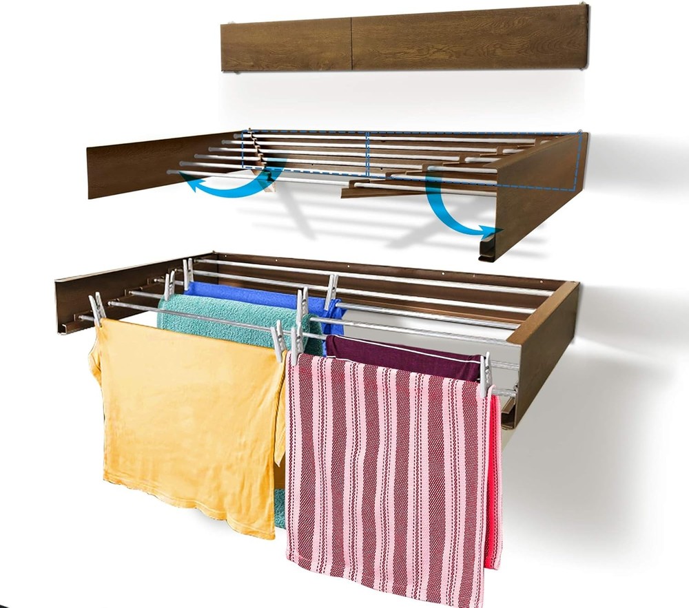 Laundry Drying Rack 40-INCH Industrial Gray Wall Mounted Retractable Clothes