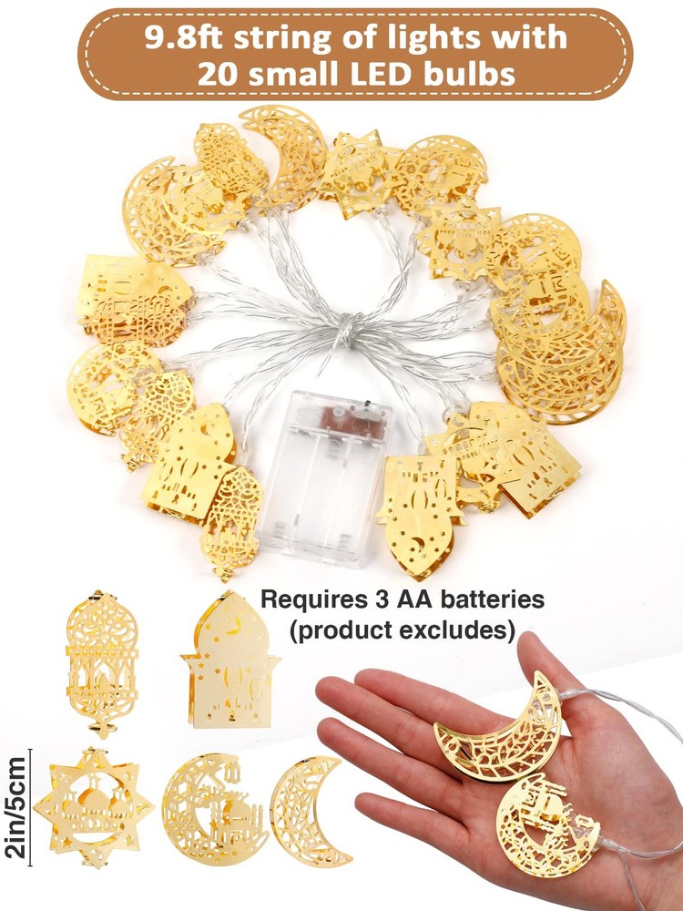 Ramadan Eid String Light- 9.8ft 20LEDs 9.8 feet, Golden Multiple Shapes 1