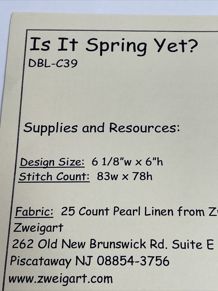 Designs By Lisa Is It Spring Yet Cross Stitch Pattern DBL-C39