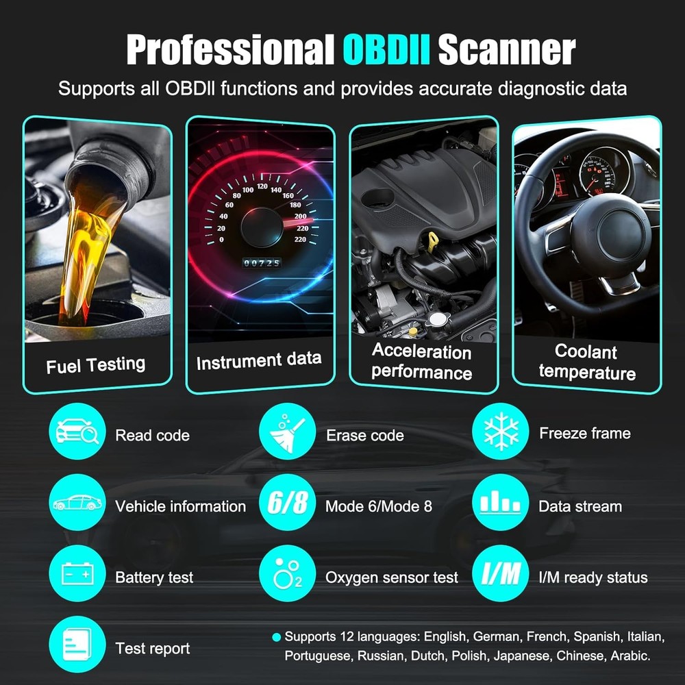 OBD2 Scanner Diagnostic Code Reader,Automotive OBD II Engine Light,Battery Teste