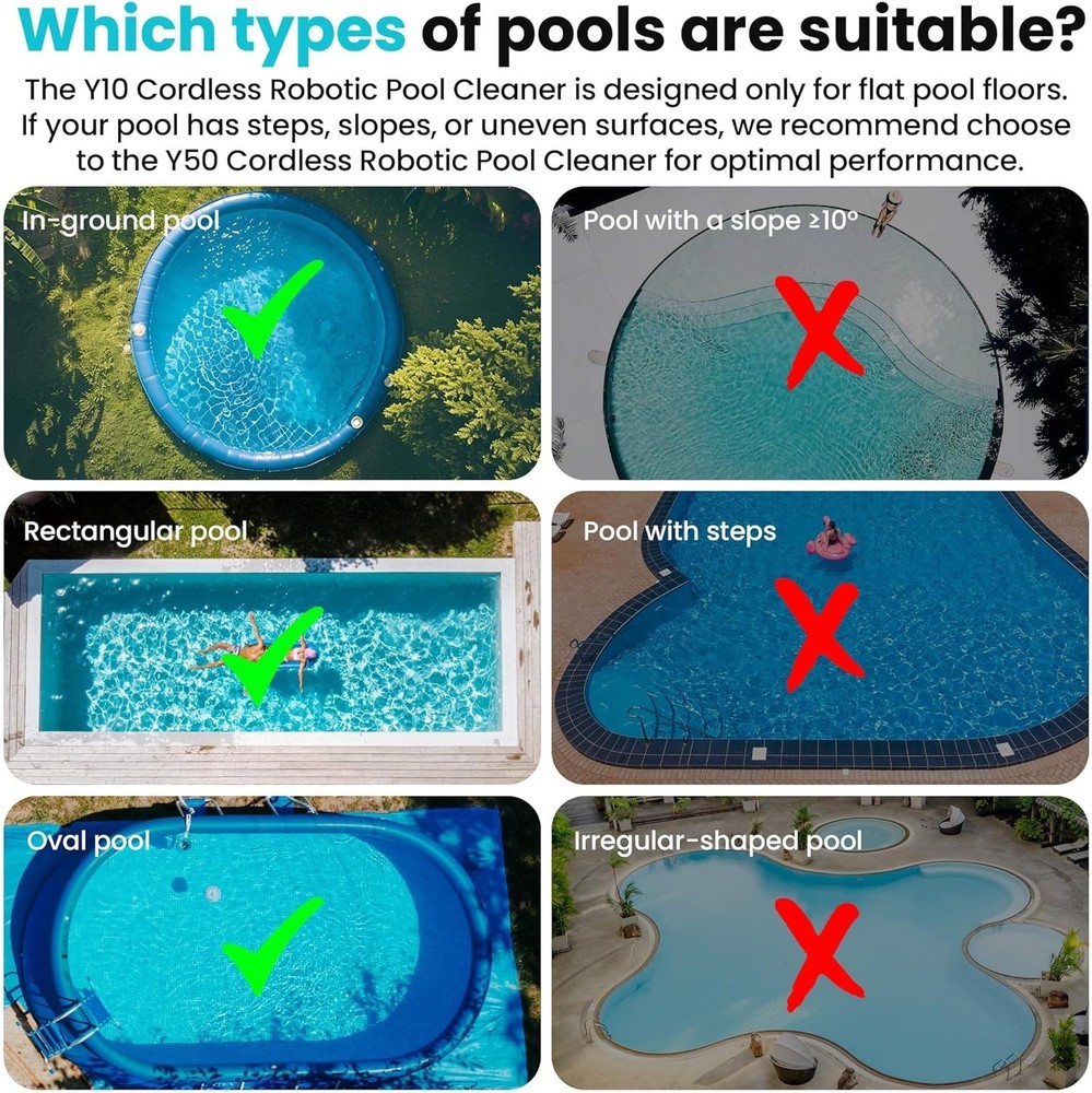 Y10 Cordless Robotic Pool Cleaner, Automatic Pool Vacuum - 90 Mins Runtime