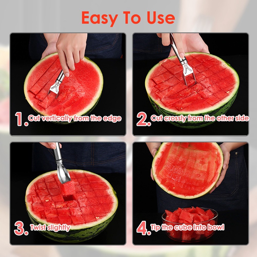 5Pc Stainless Watermelon Cutter Slicer Fork Kitchen Fruit Cutting Fork-Dual Head