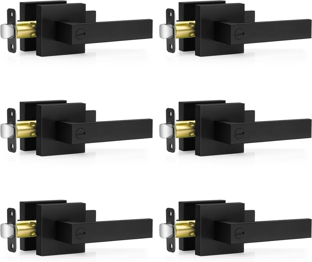 6 Pack Matte Black Door Handles, Keyless Interior Door Knobs