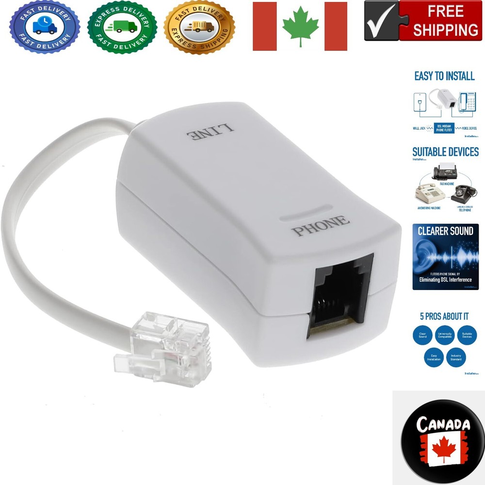 White Inline DSL Filter - Eliminates Modem Interference, RJ11 Compatible